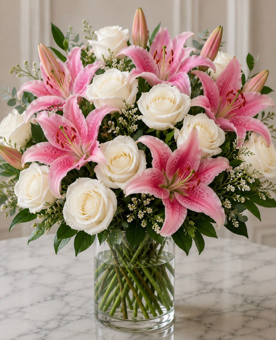 White Rose+ Pink Lily Bouquet