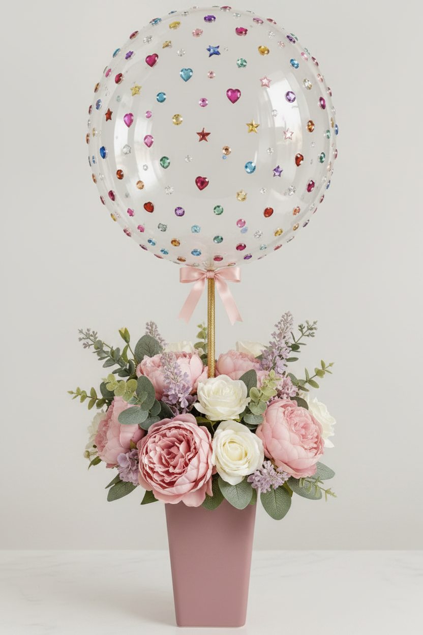 Colorful Jewel Balloon Faux Florals Mauve Vase