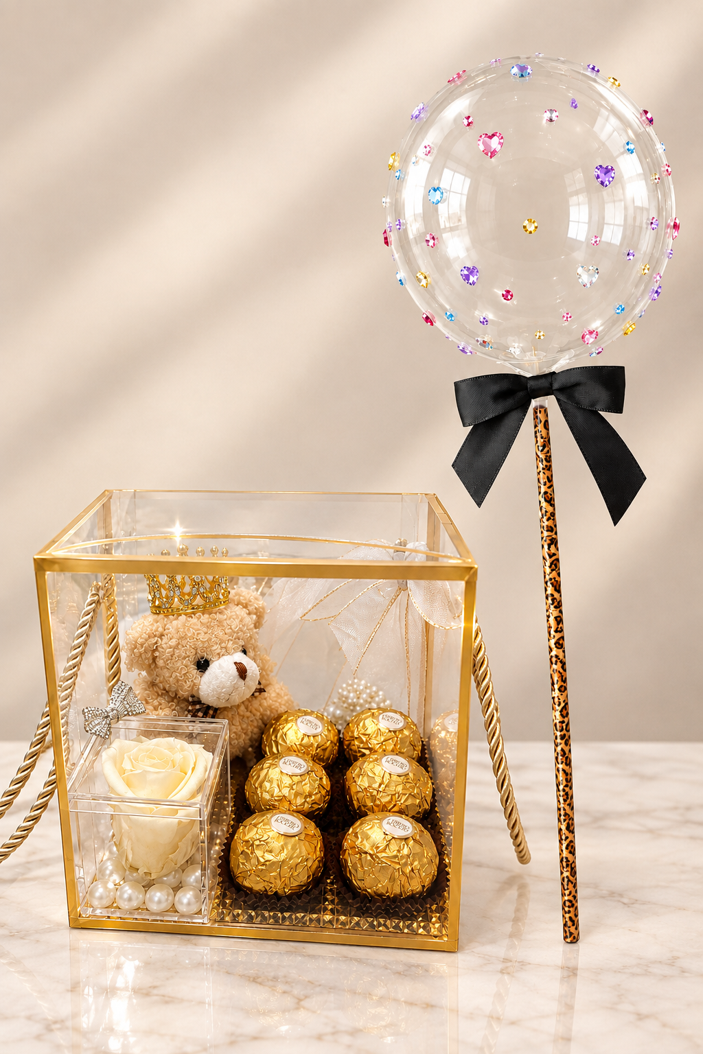 Gift box paired with jewel bubble balloon