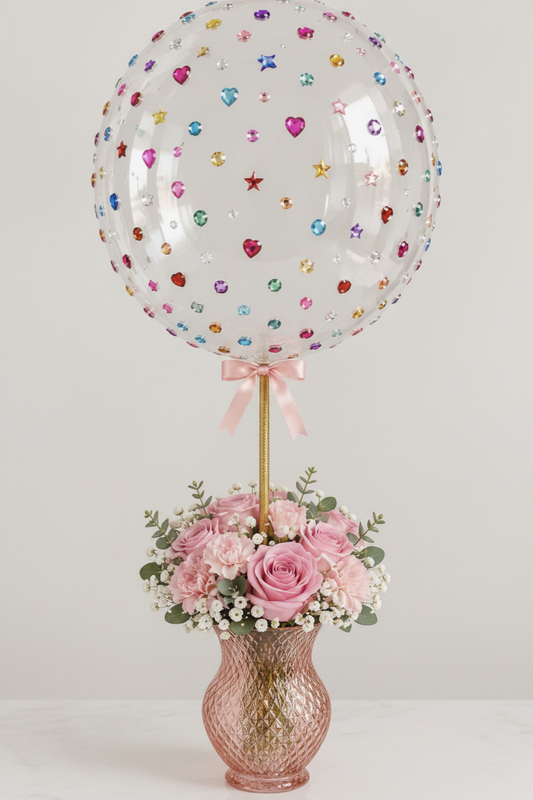 Pink Crystal Vase with Jewel Balloon - Professional Product Photo