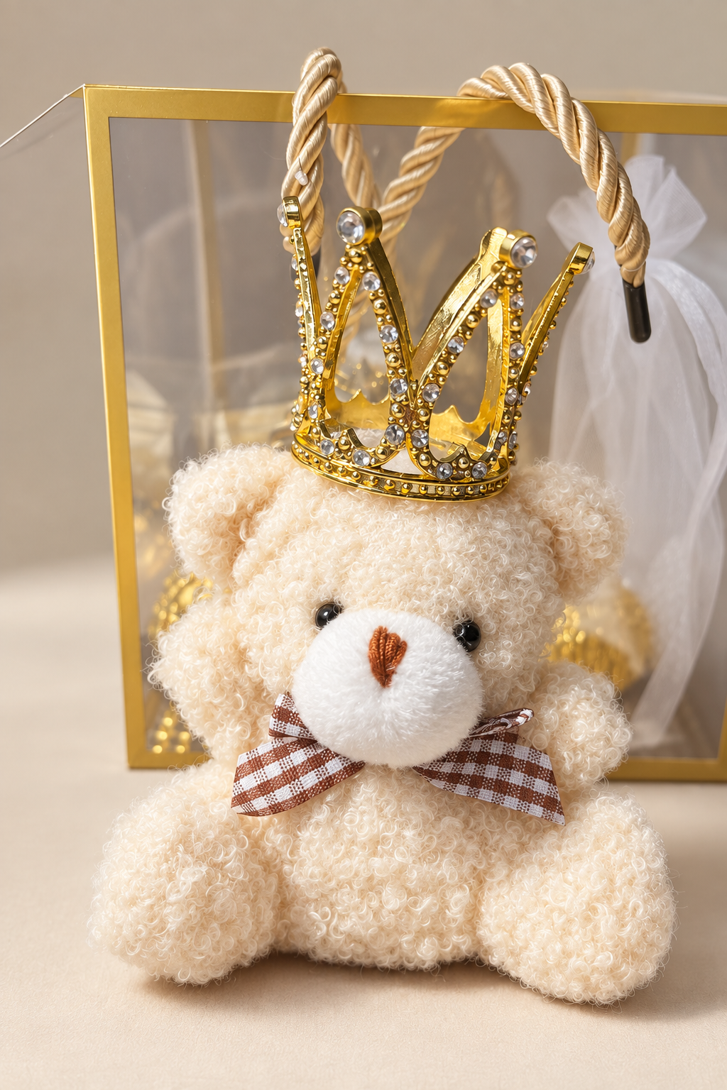 Professional product photo of the crowned teddy bear