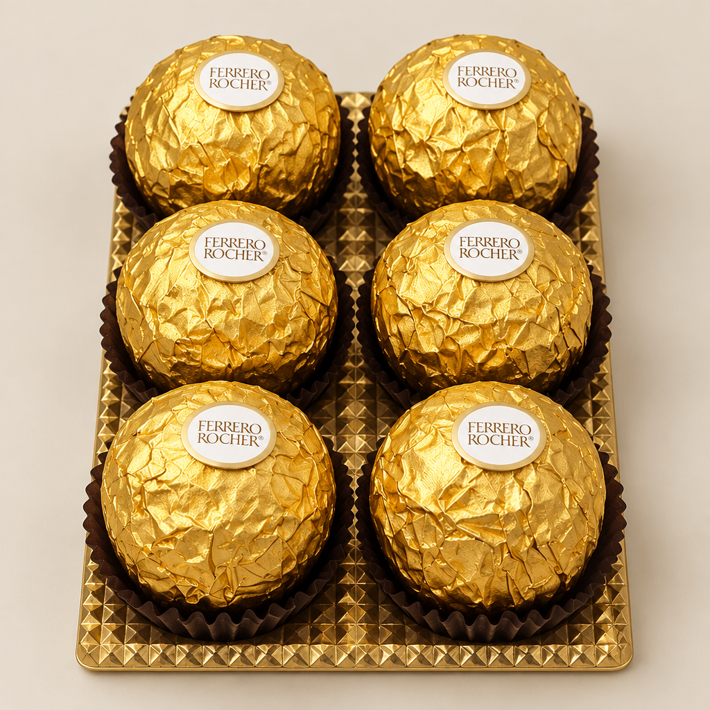 Professional product photo of the six chocolates