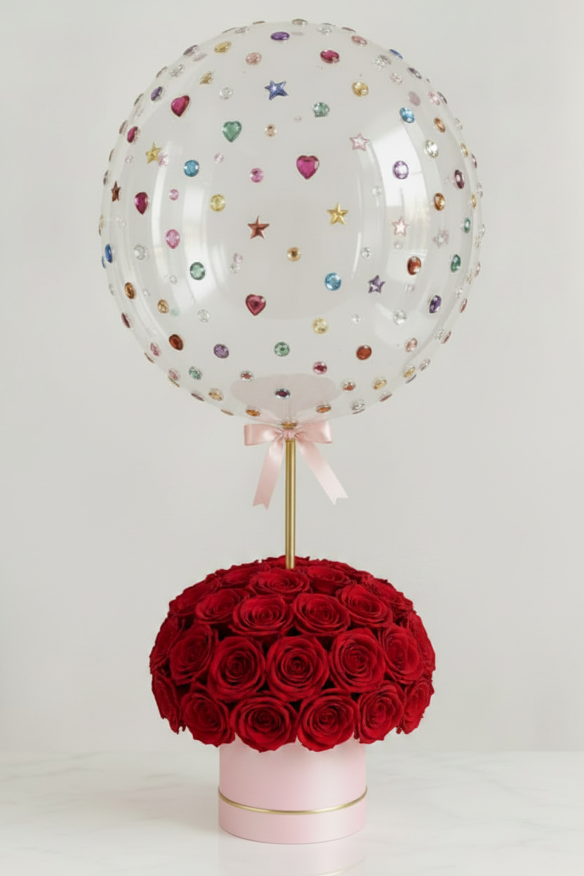 Red Preserved Roses Pink Box - matching style