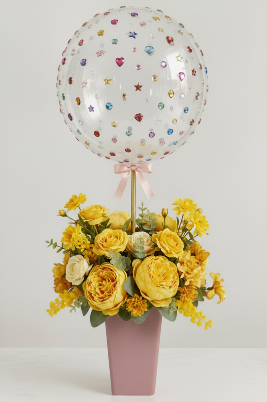 Yellow Golden Faux Florals Jewel Balloon Mauve Vase